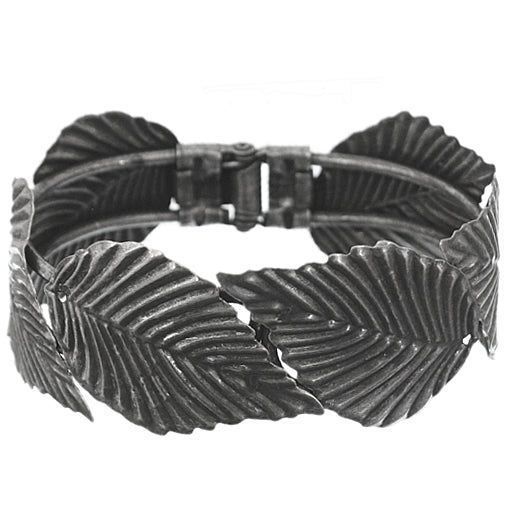 Gray Metal Curve Leaf Stem Hinged Bracelet