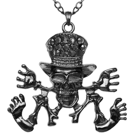 Hematite Rhinestone Skeleton Charm Necklace