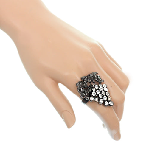 Hematite Rhinestone Adjustable Leaf Strawberry Ring