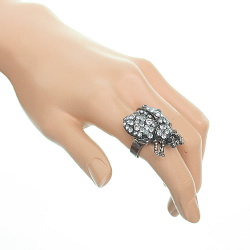 Hematite Clear Studded Rhinestone Ladybug Adjustable Ring