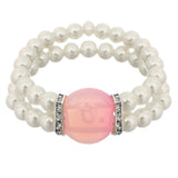 Light Pink Gemstone Faux Pearl Stretch Bracelet