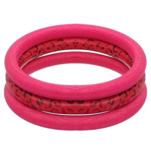 Pink 3-Piece Wooden Cheetah Stacked Bracelets
