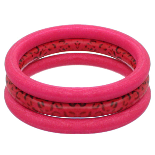 Pink 3-Piece Wooden Cheetah Stacked Bracelets