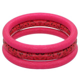 Pink 3-Piece Wooden Cheetah Stacked Bracelets