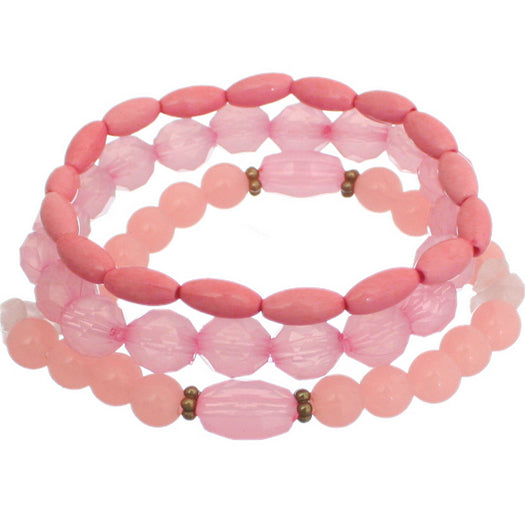 Pink 3-Piece Beaded Stretch Bracelets