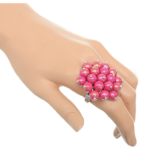 Pink Beaded Iridescent Adjustable Ring