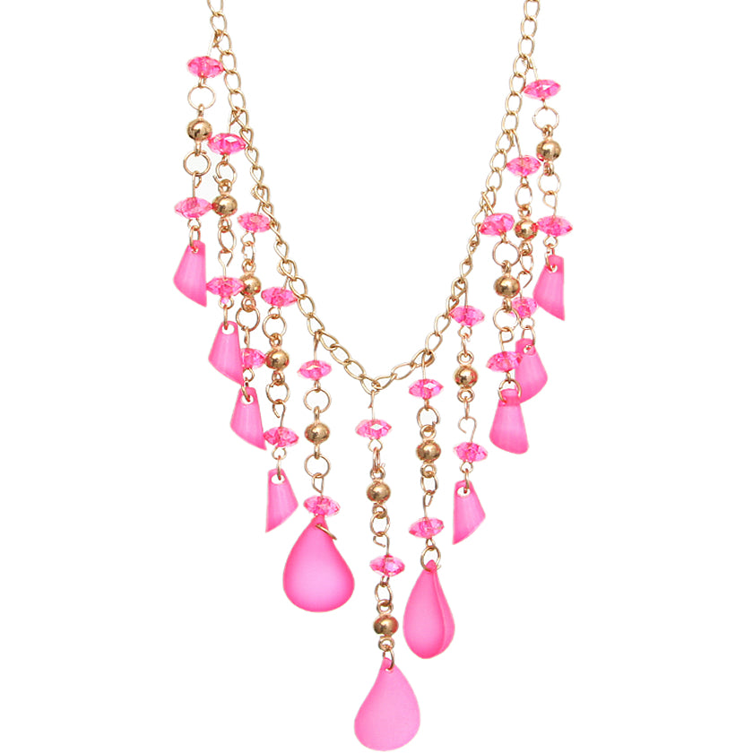 Pink Beaded Teardrop Chandelier Necklace Set