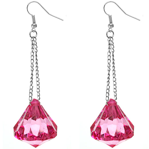 Pink Large Gemstone Chain Earrings
