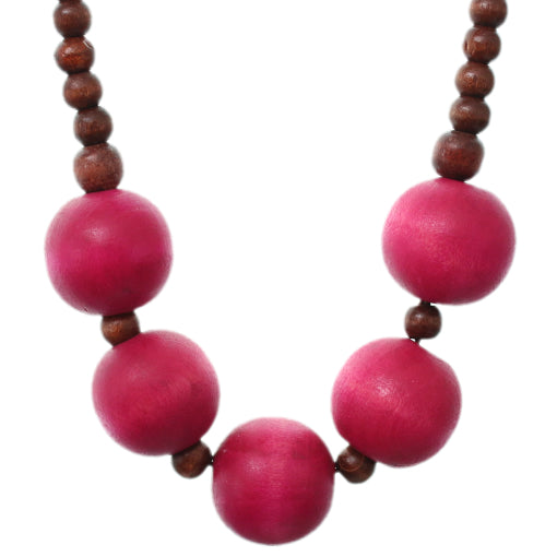 Pink Wooden Beaded Stretch Necklace Set