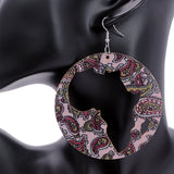 Pink Wooden Cutout Africa Shape Paisley Earrings