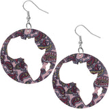 Pink Wooden Cutout Africa Shape Paisley Earrings