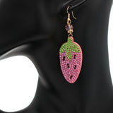 Pink Strawberry Beaded Pave Rhinestone Felt Earrings