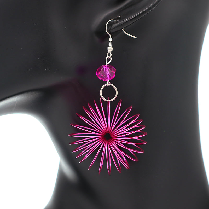 Pink Bead Coil Slinky Dangle Earrings