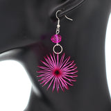 Pink Bead Coil Slinky Dangle Earrings
