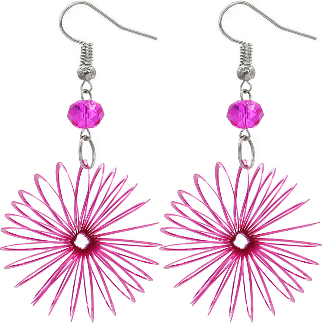 Pink Bead Coil Slinky Dangle Earrings