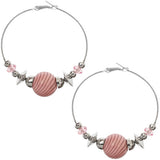 Pink Beaded Medium Hoop Earrings
