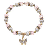 Pink Butterfly Charm Bead Stretch Bracelet