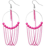 Pink Beaded Chain Hoops Earrings