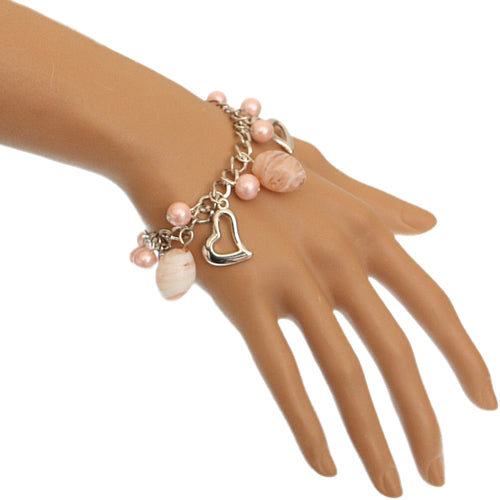 Pink Beaded Chain Link Charm Bracelet