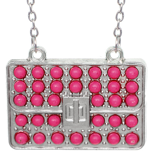 Pink Beaded Charm Handbag Chain Necklace