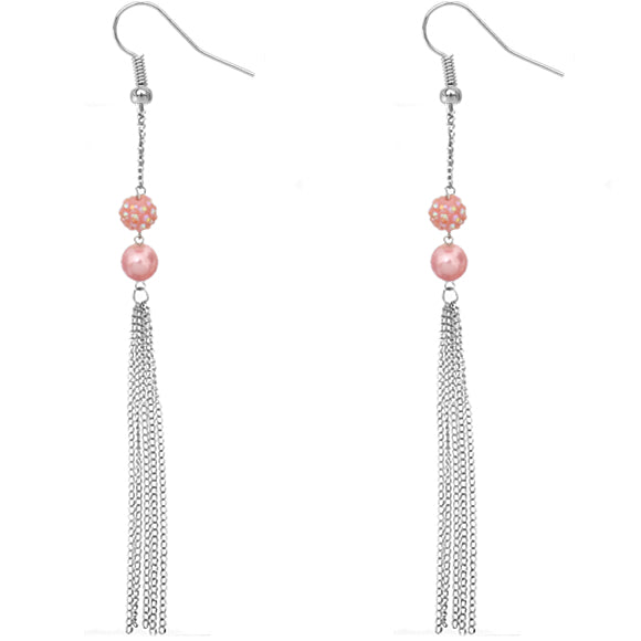 Pink Beaded Fireball Chain Earrings