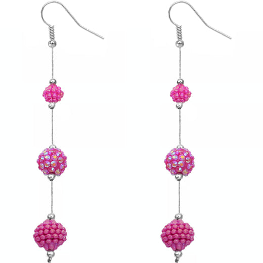 Pink Beaded Fireball Gradual Drop Earrings