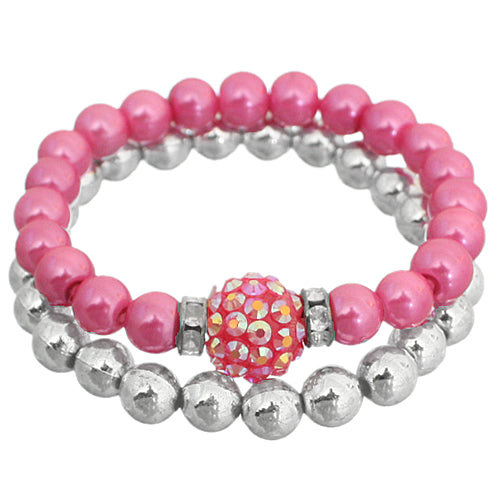 Pink Disco Fireball Beaded Stretch Bracelet Set