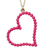 Pink Beaded Heart Charm Chain Necklace