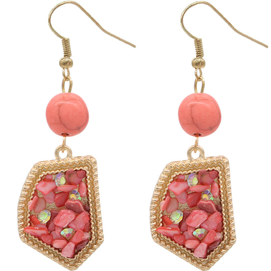 Pink Terracotta Beaded Faux Gemstone Dangle Earrings