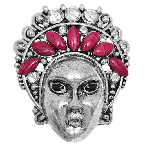 Pink Beaded Rhinestone Female Face Adjustable Ring