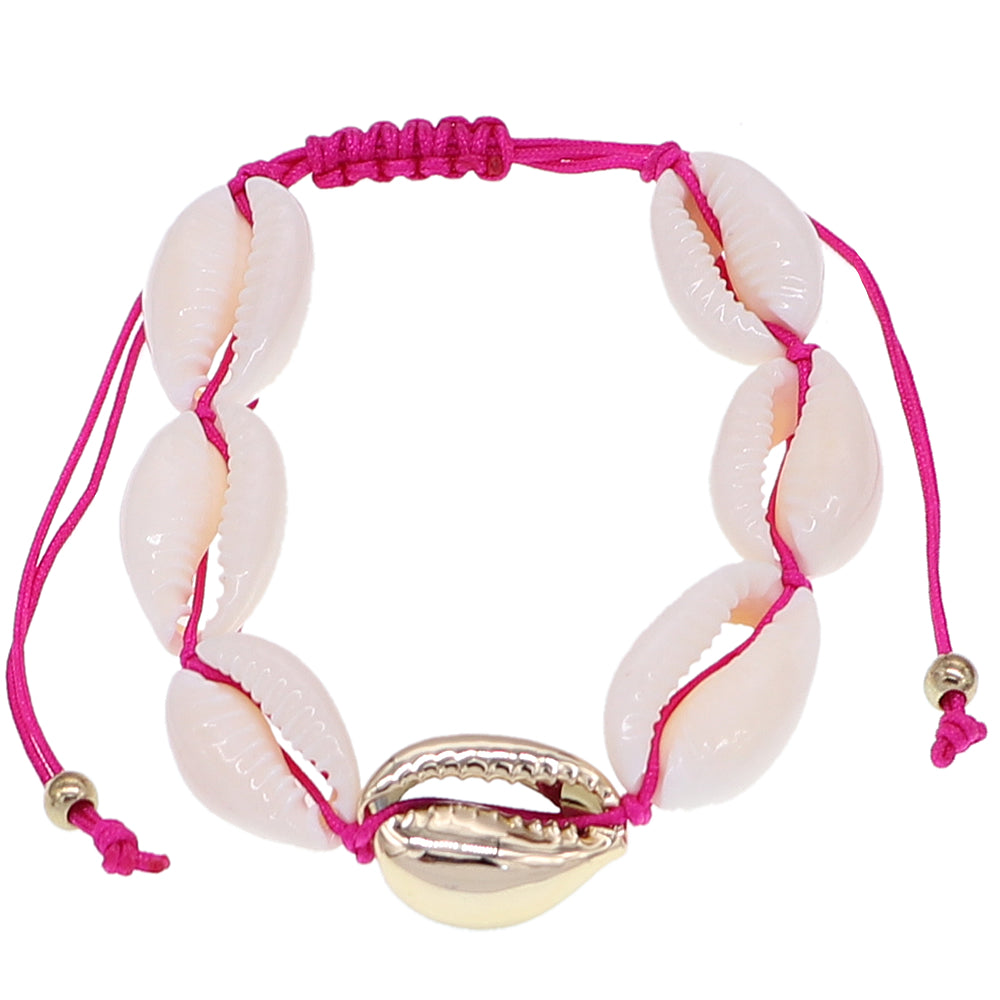 Pink Cowrie Sea Shell Adjustable Bracelet