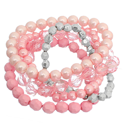 Pink 5-Piece Faux Pearl Stacked Bracelets