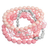 Pink 5-Piece Faux Pearl Stacked Bracelets