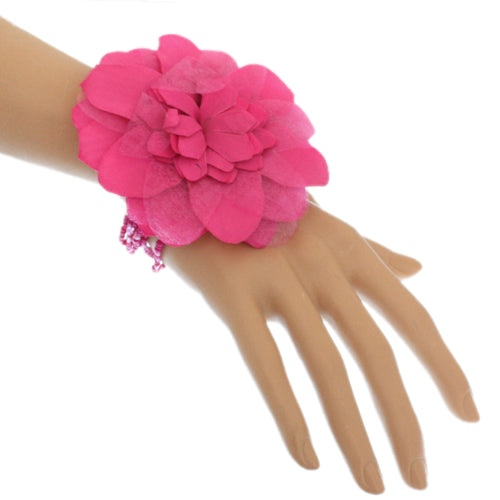 Pink Beaded Stretch Flower Bracelet