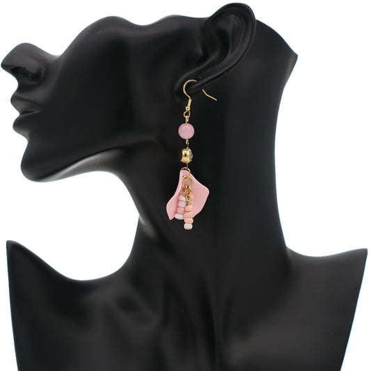 Pink Tulip Petal Beaded Dangle Earrings