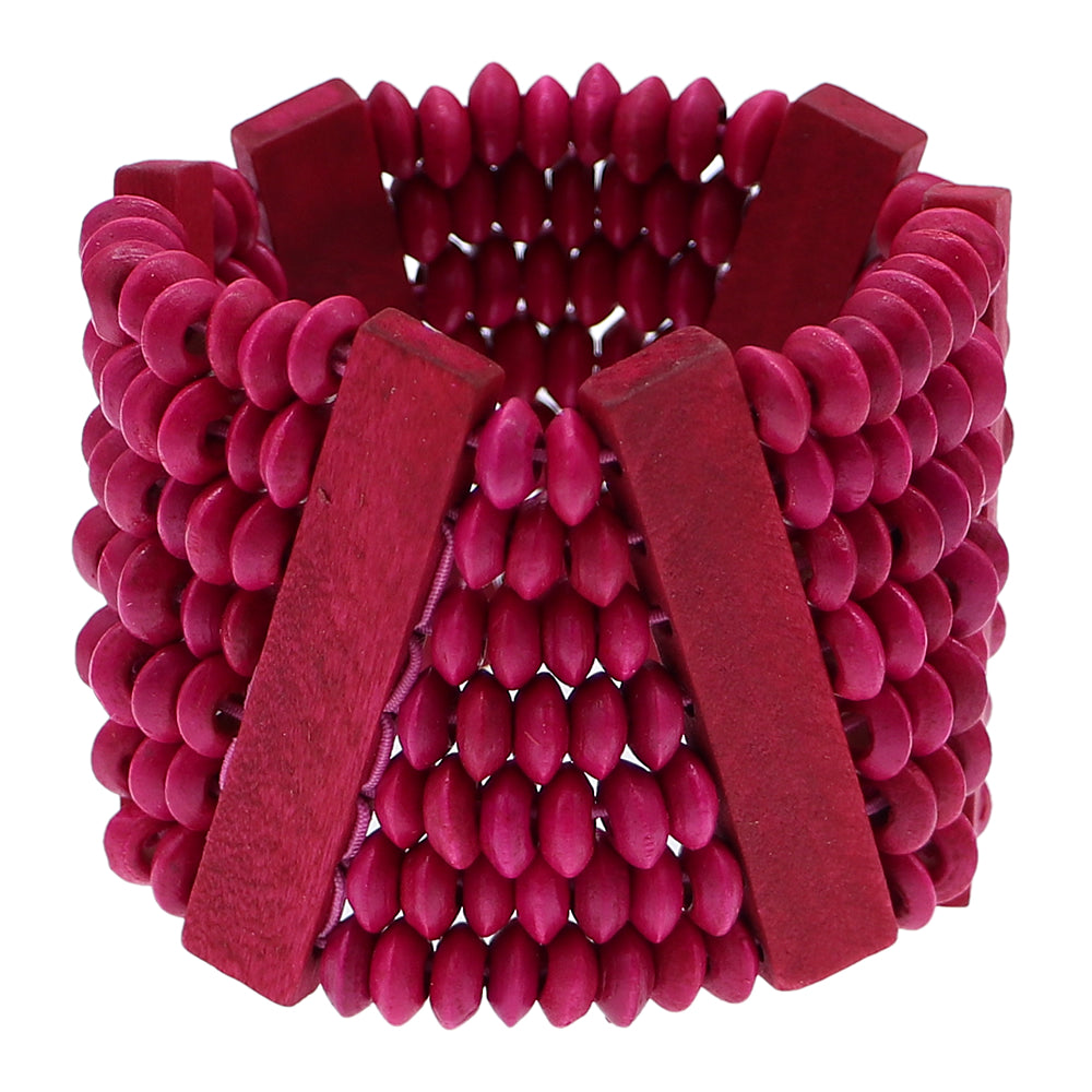 Pink Wooden Bead Stretch Bracelet