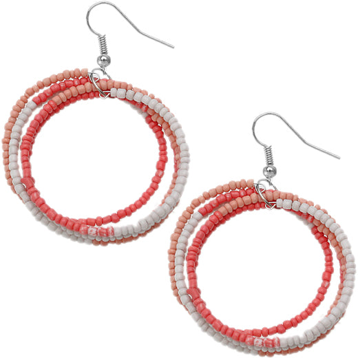 Pink Beaded Wrap Around Coil Hoop Earrings