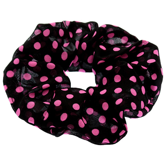 Pink Black Polka Dot Elastic Hair Scrunchie