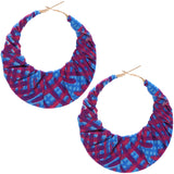 Pink Blue Fabric Wrapped Hoop Earrings