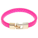 Pink Braided Woven Leather Latch Bracelet