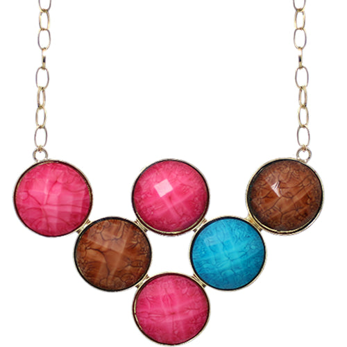 Pink Brown Multicolor Beaded Statement Chain Necklace