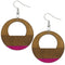 Brown Wooden Pink Painted Circular Earrings