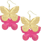 Pink Metal Butterfly Dangle Earrings