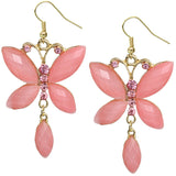 Pink Butterfly Gemstone Dangle Earrings