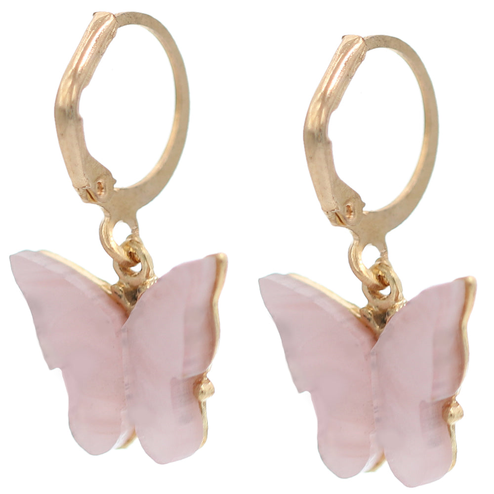 Pink Butterfly Leverback Mini Earrings
