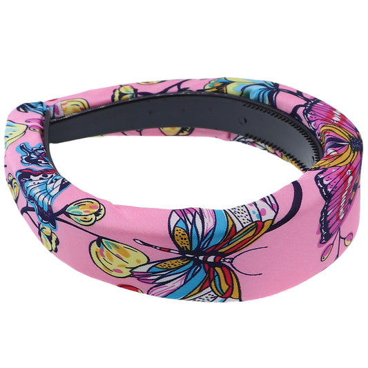 Pink Floral Butterfly Wide Padded Headband