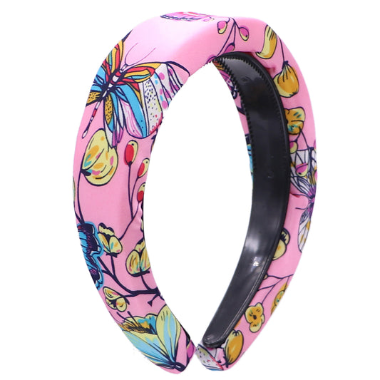 Pink Floral Butterfly Wide Padded Headband