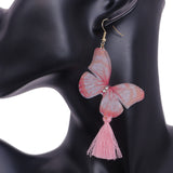 Pink White Butterfly Tassel Tulle Earrings