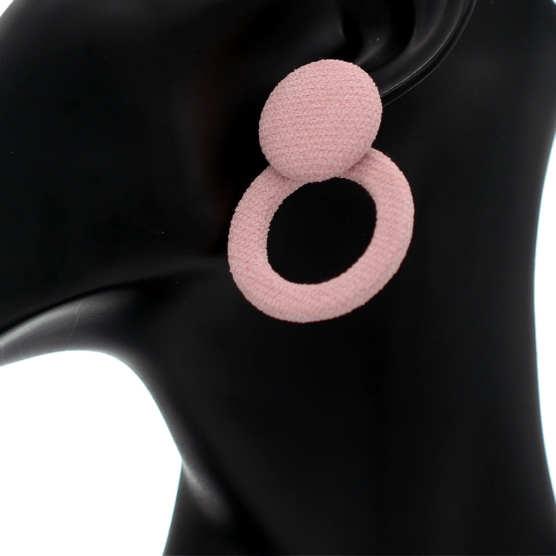 Pink Round Button Hoop Earrings
