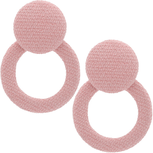 Pink Round Button Hoop Earrings